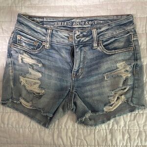 American Eagle Outfitters Light Blue Ripped Jean Shorts